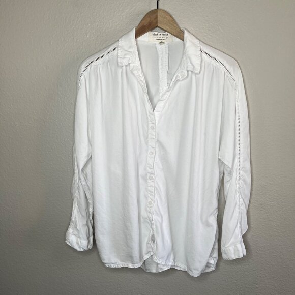 Cloth & Stone Anthropologie White Eyelet Trim Button-Up Woven Shirt L - Picture 2 of 9